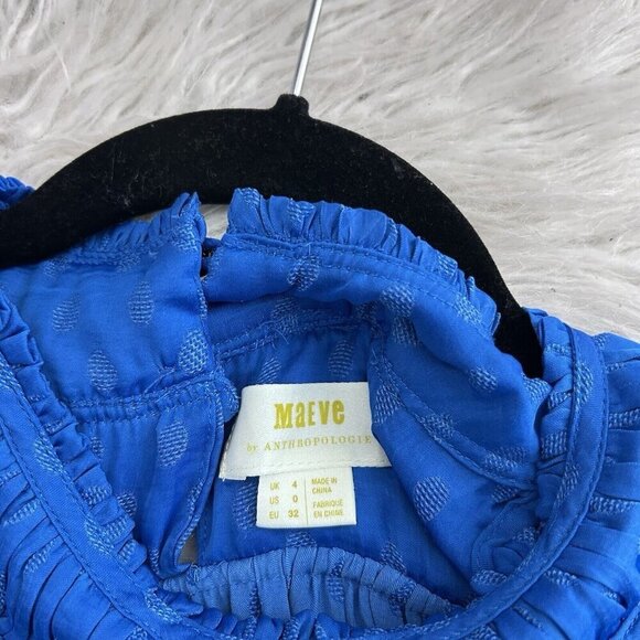 Anthropologie Maeve Royal Blue Clovis Pleated Dot Top Sleeveless Blouse Size 0 - Picture 9 of 12